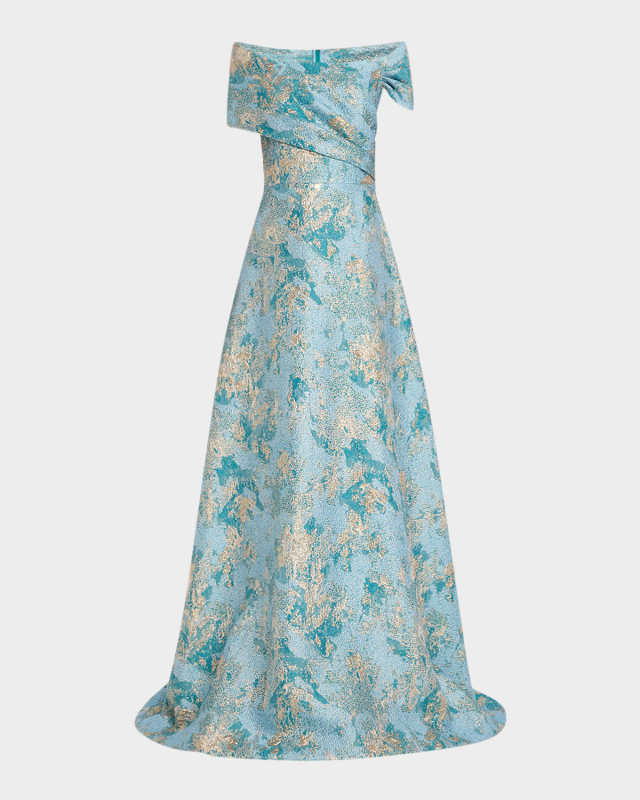 Off-Shoulder Metallic Jacquard Gown